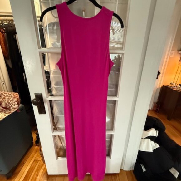 By Anthropologie Ruched Scoop-Neck Midi Dress Hot Barbie Pink Size M - Picture 3 of 4